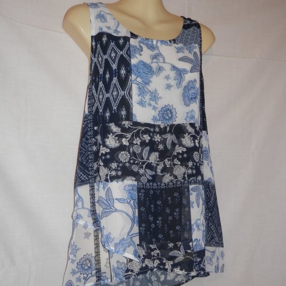 Roper L Womens Blue Polyester Patchwork Print Tank Top Western Cowgirl I053 - Picture 6 of 8